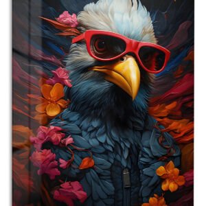 Cool Eagle in Red Sunglasses metal wall art print