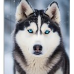 Blue-Eyed Husky in Snow metal wall art print