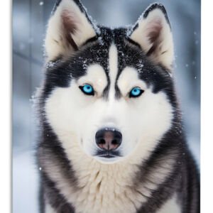 Blue-Eyed Husky in Snow metal wall art print