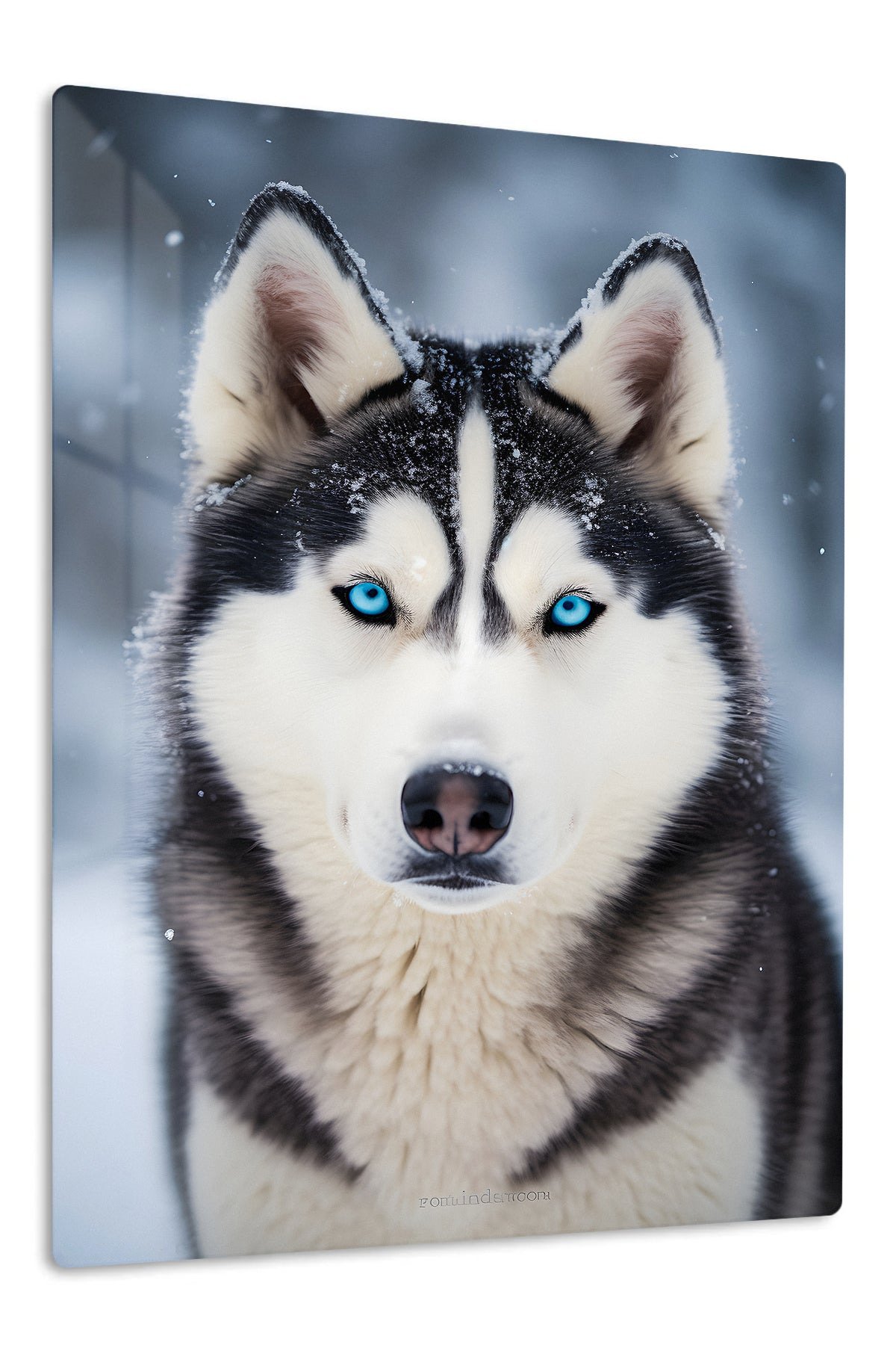 Blue-Eyed Husky in Snow metal wall art print