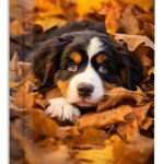 Autumn Leaf Puppy metal wall art print