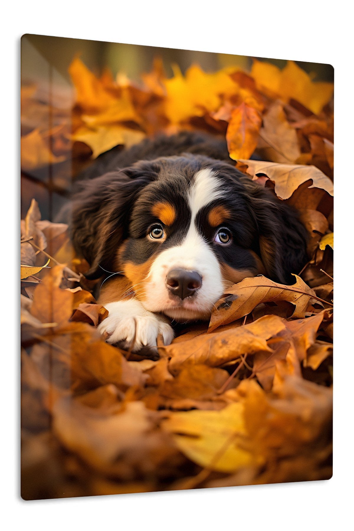 Autumn Leaf Puppy metal wall art print