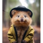 Dapper Quokka in a Raincoat metal wall art print