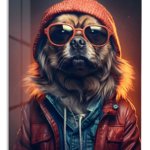 Cool Dog in Red Beanie metal wall art print
