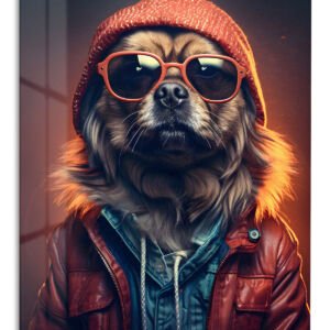Cool Dog in Red Beanie metal wall art print
