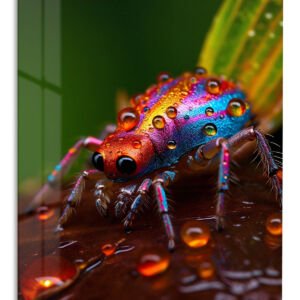 Rainbow Spider with Dewdrops metal wall art print