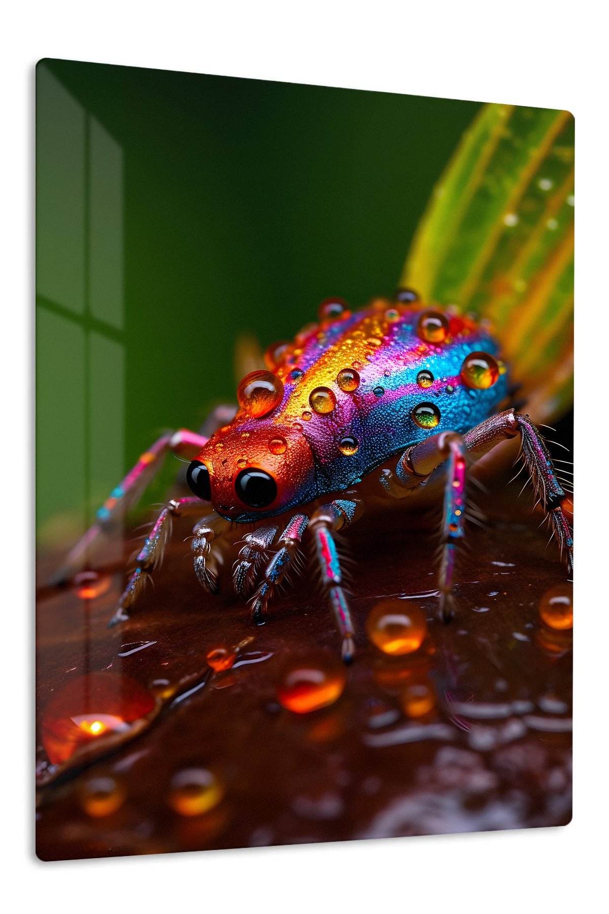 Rainbow Spider with Dewdrops metal wall art print