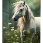 White Horse in Wildflower Meadow metal wall art print