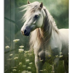 White Horse in Wildflower Meadow metal wall art print
