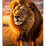 Lion at Golden Sunset metal wall art print