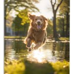 Golden Retriever Water Sprint metal wall art print