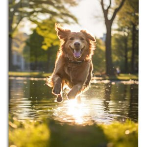 Golden Retriever Water Sprint metal wall art print