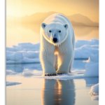 Polar Bear at Golden Dawn metal wall art print