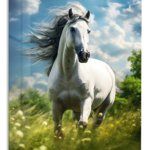 White Horse in a Sunlit Meadow metal wall art print