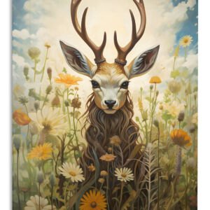 Antlered Deer in a Wildflower Meadow metal wall art print