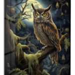 Moonlit Great Horned Owl metal wall art print
