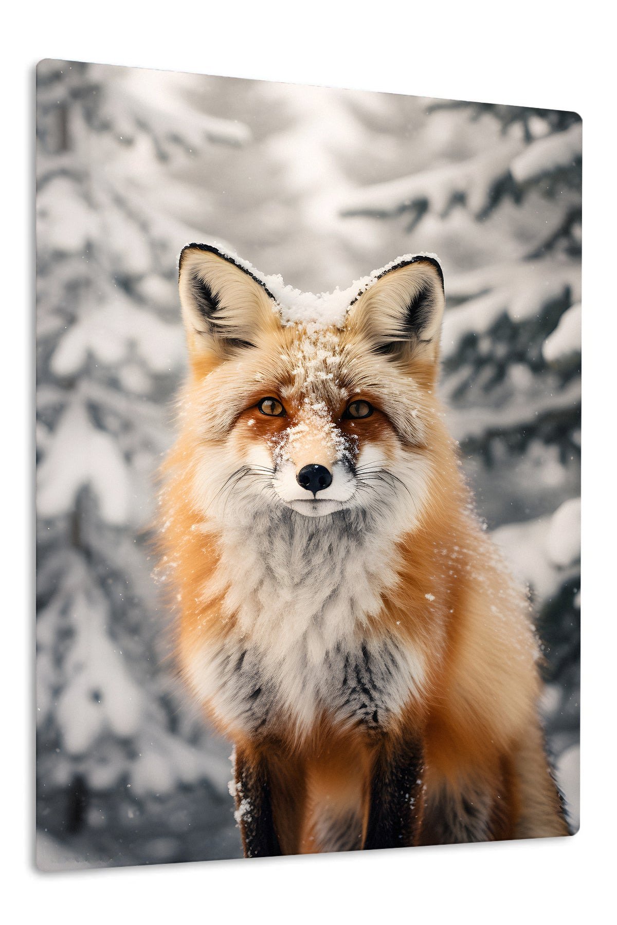 Snow-Dusted Red Fox metal wall art print