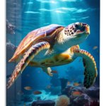 Sunlit Sea Turtle Reef metal wall art print