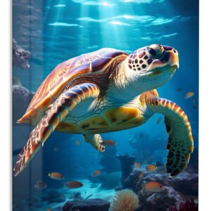 Sunlit Sea Turtle Reef metal wall art print