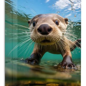 Curious Otter Underwater metal wall art print