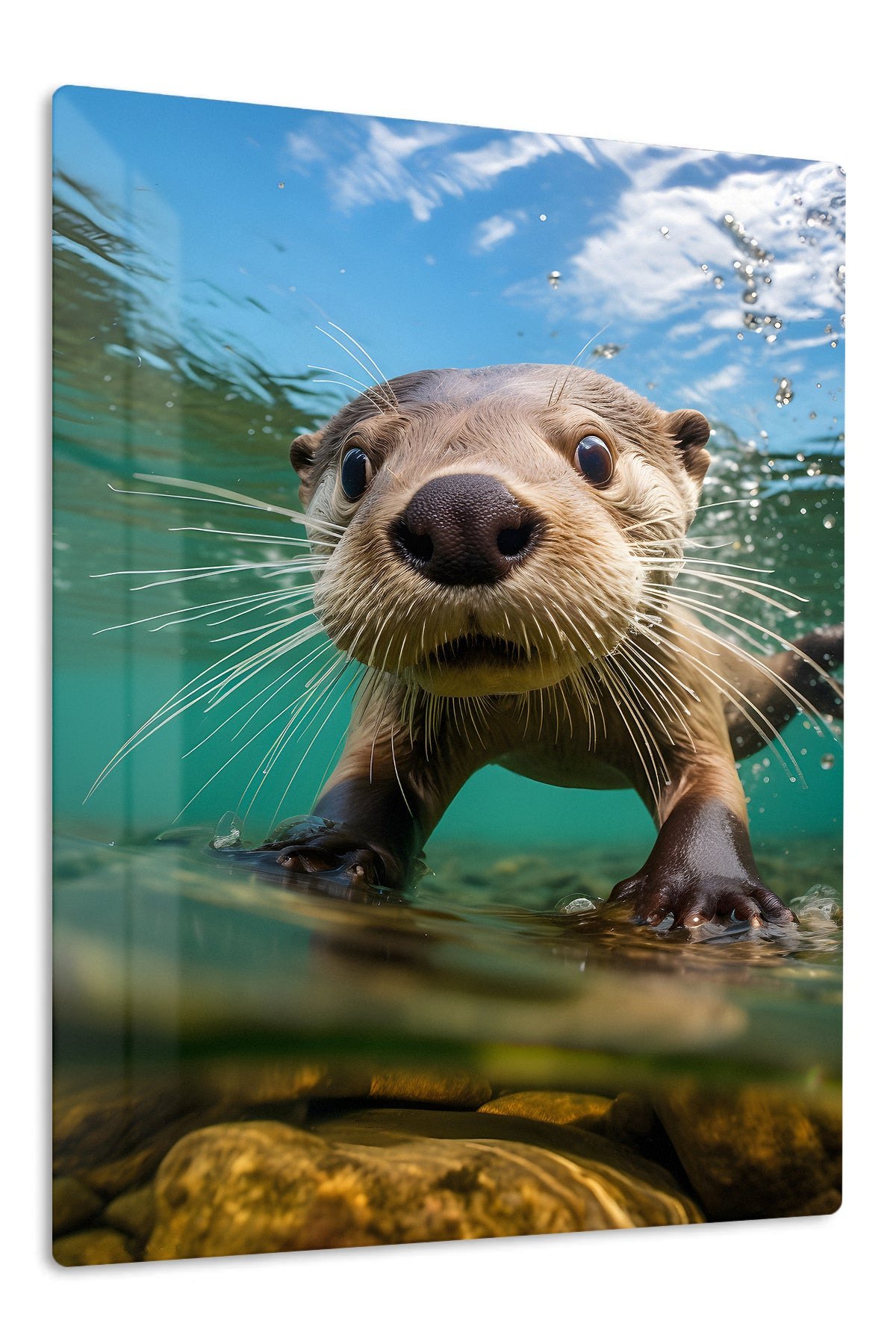 Curious Otter Underwater metal wall art print