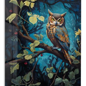 Twilight Owl in Forest Canopy metal wall art print
