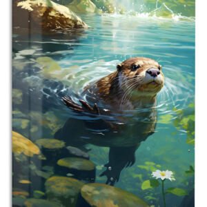 Sunlit River Otter metal wall art print