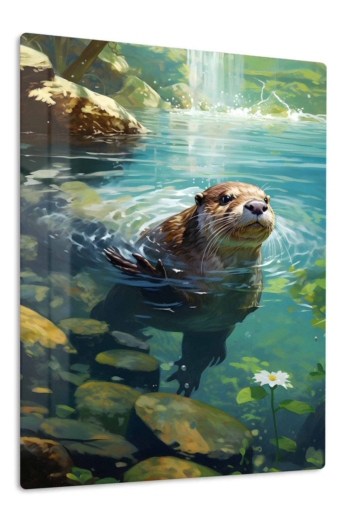 Sunlit River Otter metal wall art print