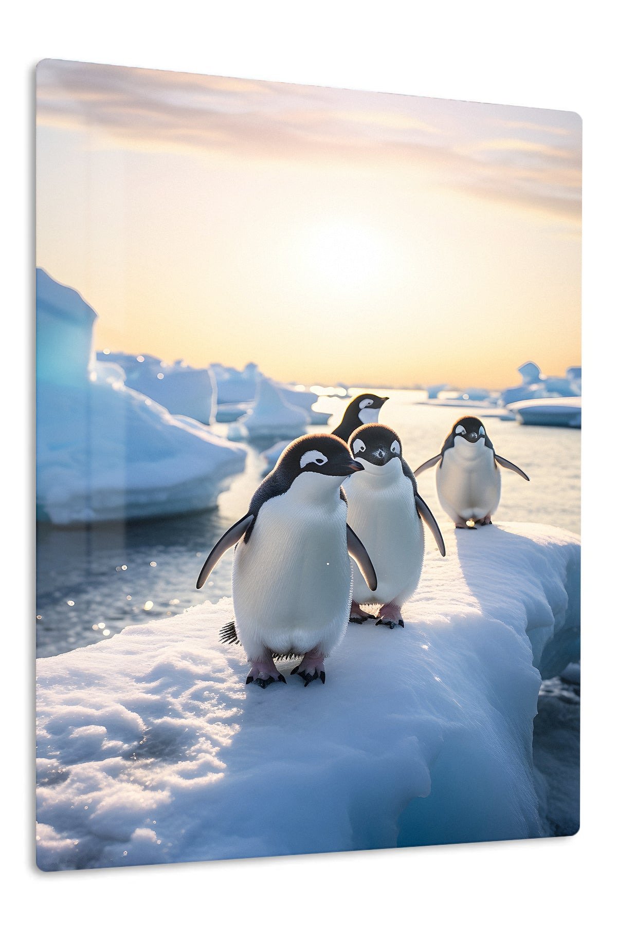 Penguins on a Sunlit Ice Floe metal wall art print