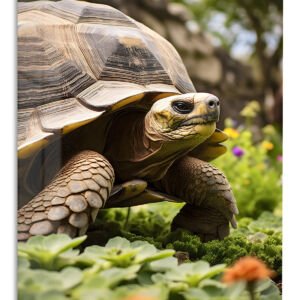 Tortoise in a Sunlit Garden metal wall art print