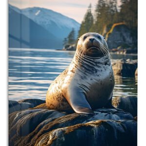 Sunlit Seal by Mountain Lake metal wall art print