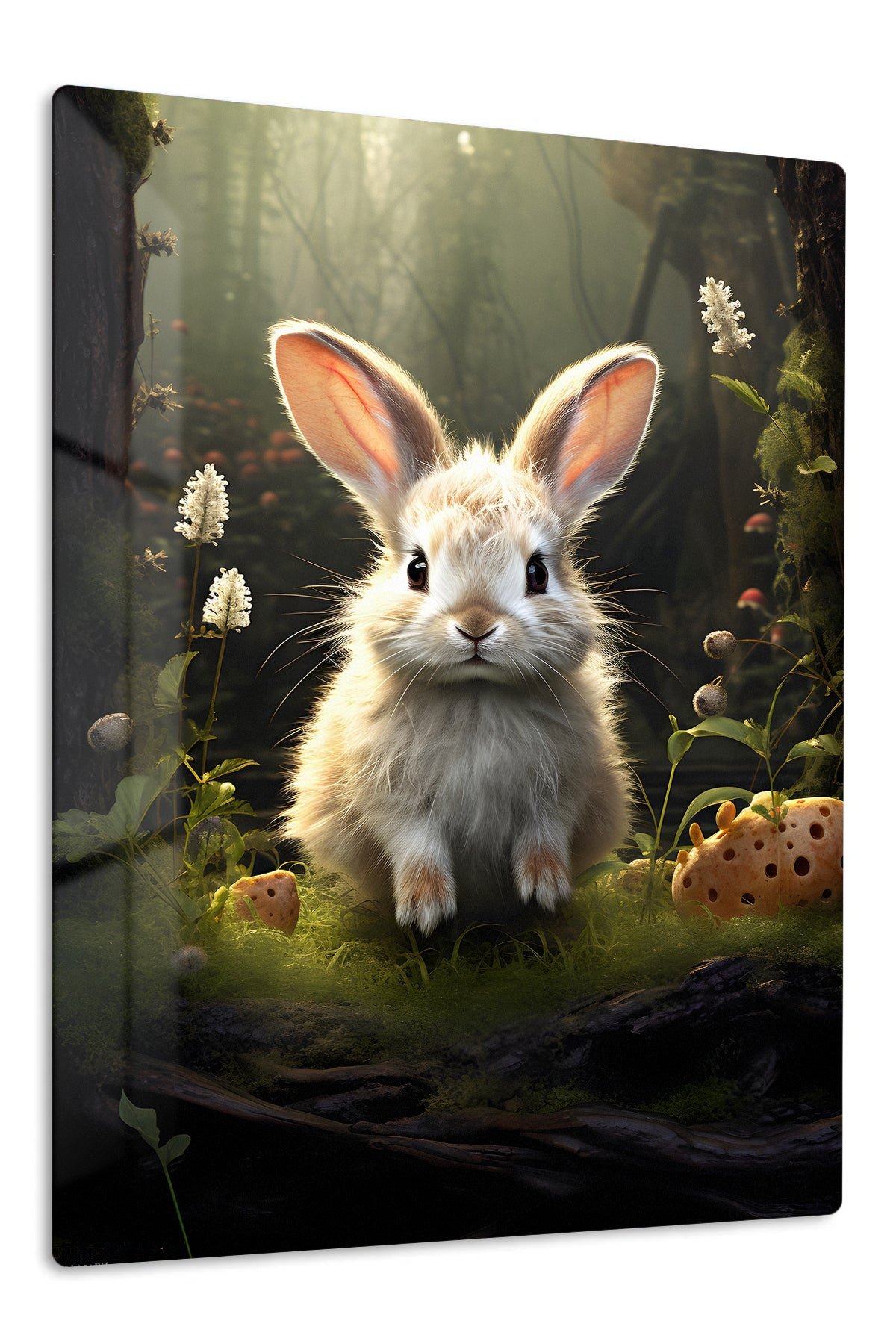 Sunlit Forest Bunny metal wall art print