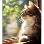 Sunlit Window Cat metal wall art print