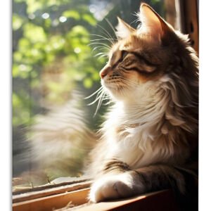 Sunlit Window Cat metal wall art print