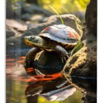 Sunlit Turtle Reflection metal wall art print