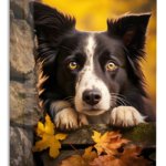 Autumn Puppy Peek metal wall art print