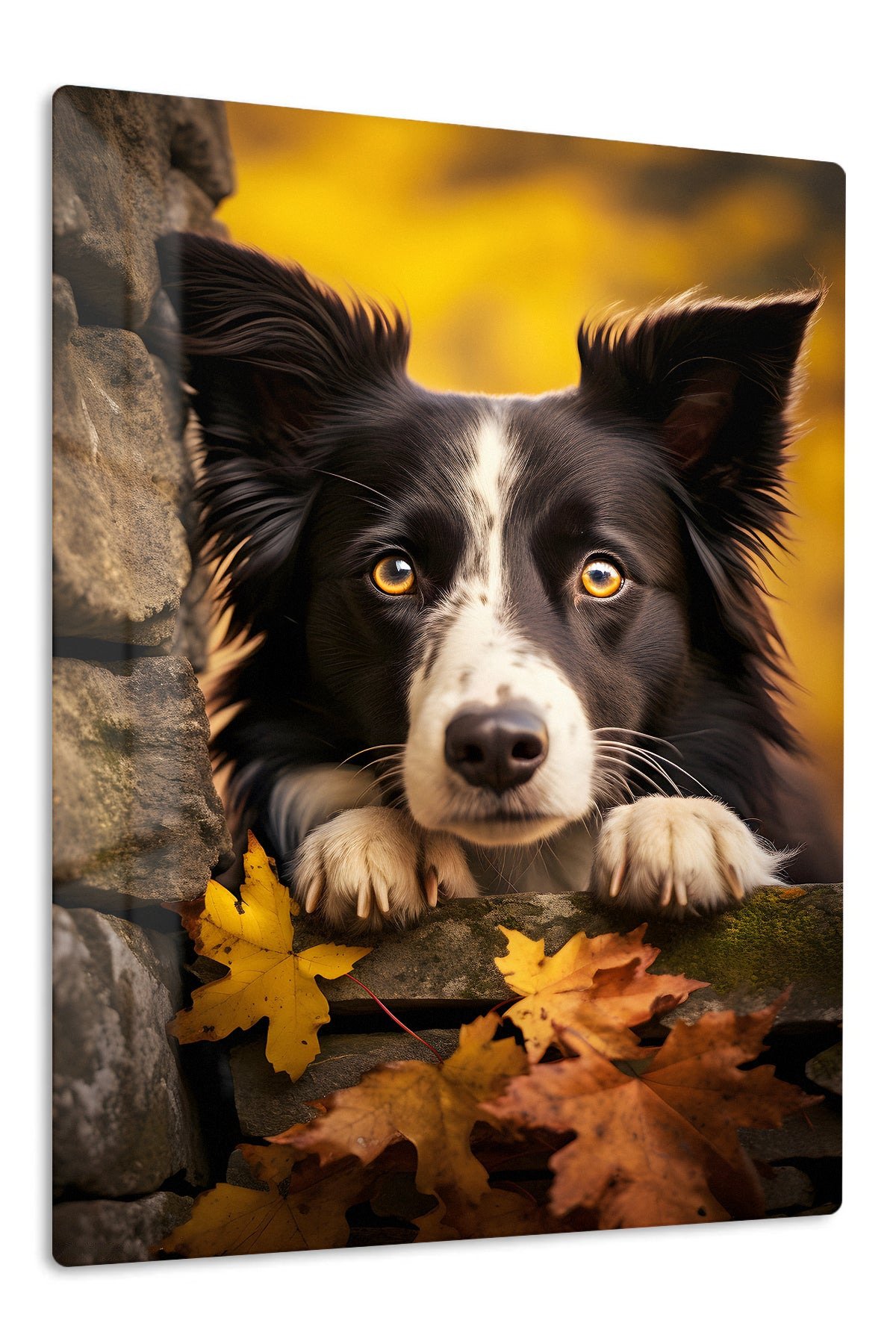 Autumn Puppy Peek metal wall art print