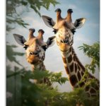 Curious Giraffe Pair metal wall art print