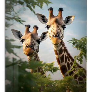 Curious Giraffe Pair metal wall art print