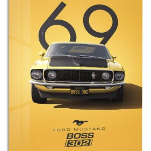 1969 Yellow Mustang Boss 302 metal wall art print