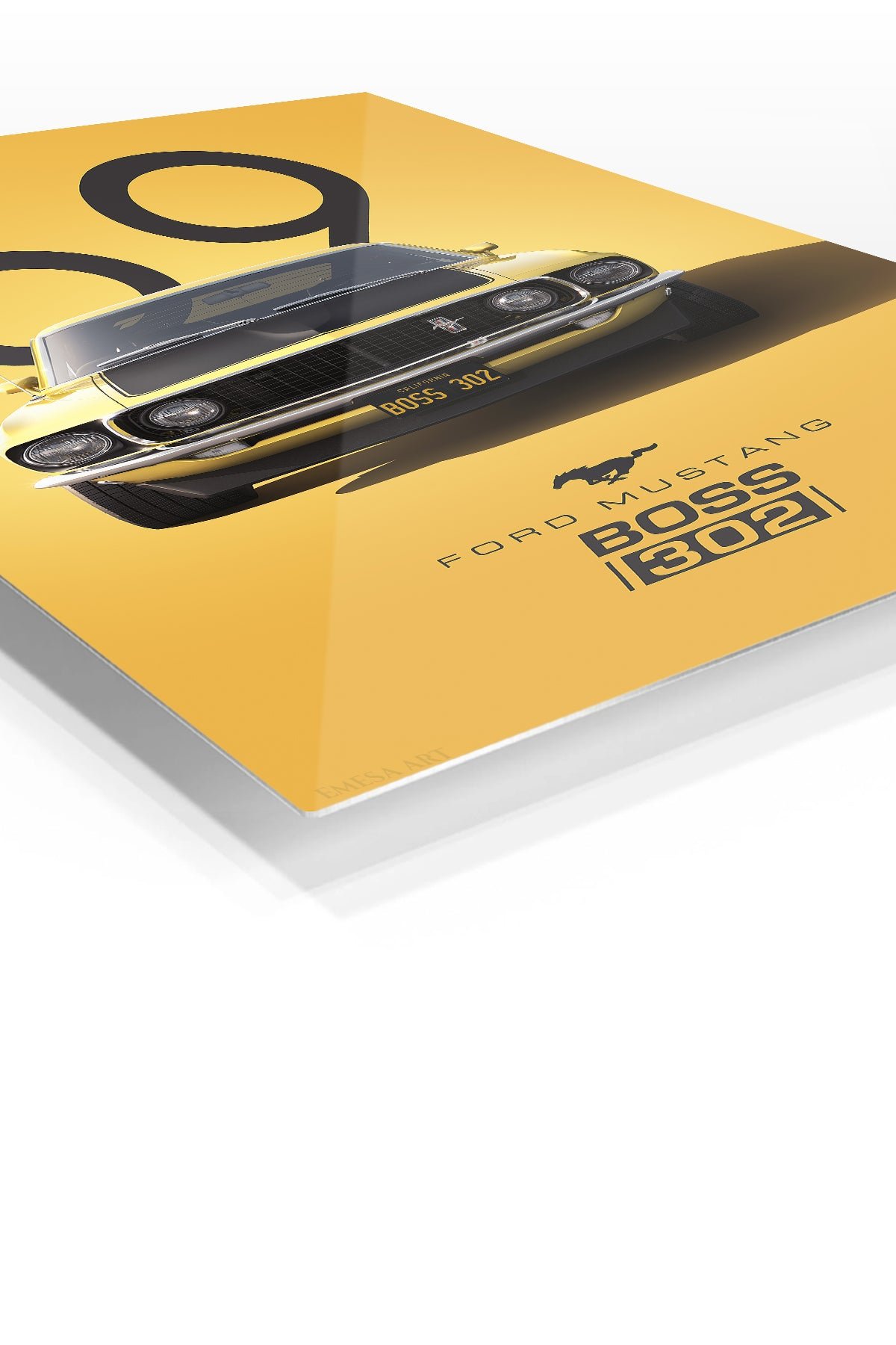 1969 Yellow Mustang Boss 302 metal wall art print, view 2