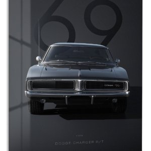 1969 Black Dodge Charger R/T metal wall art print