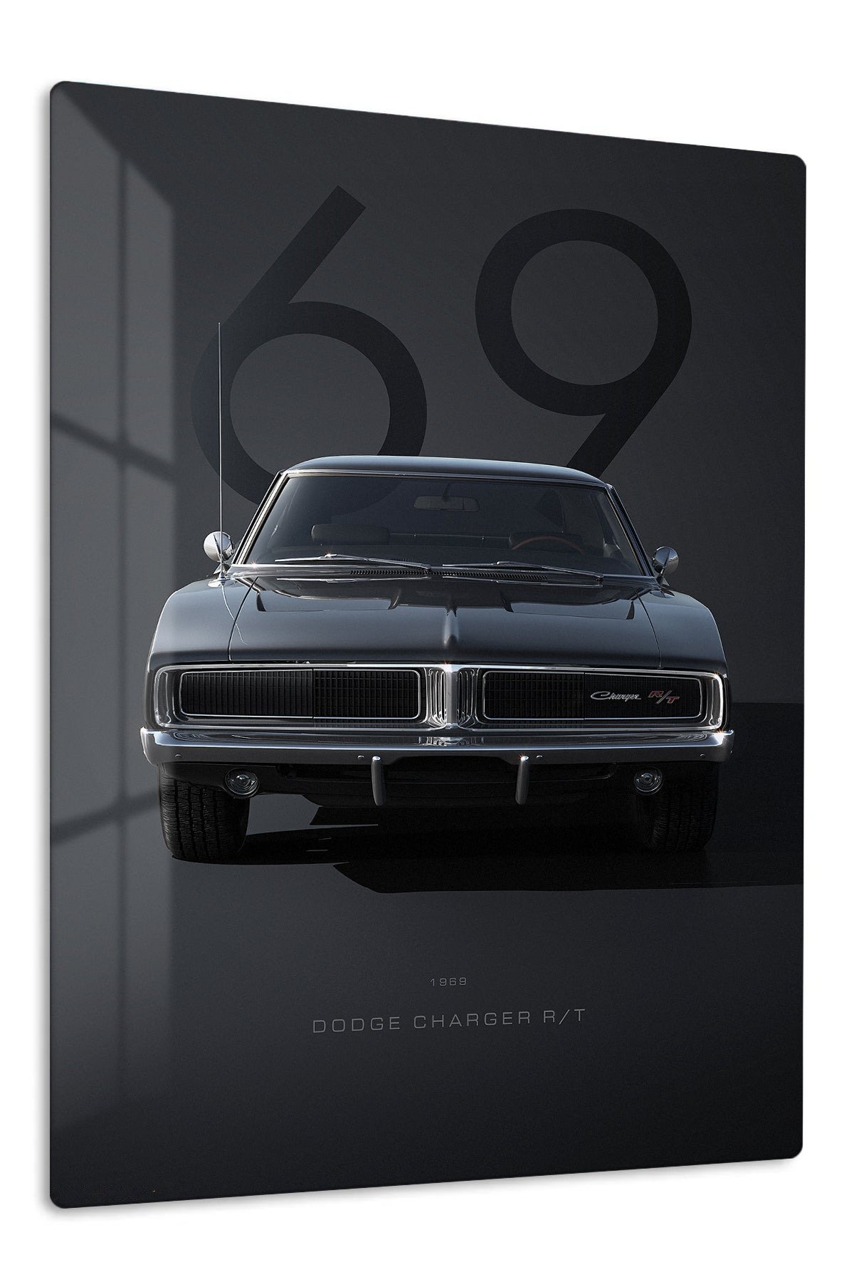 1969 Black Dodge Charger R/T metal wall art print