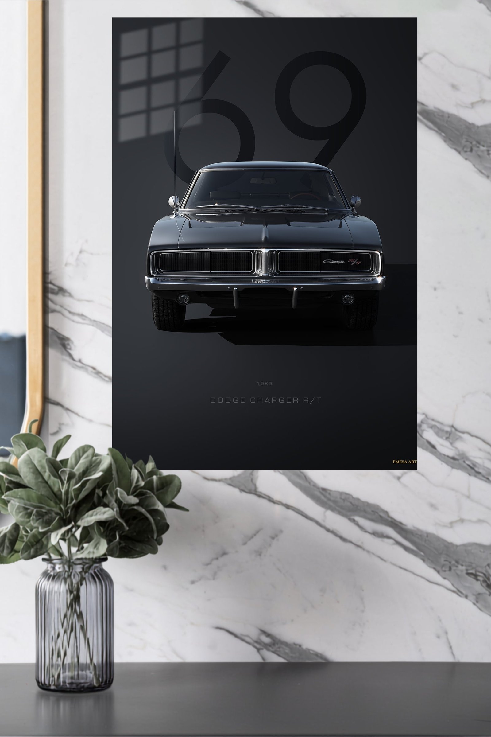 1969 Black Dodge Charger R/T metal wall art print, view 4