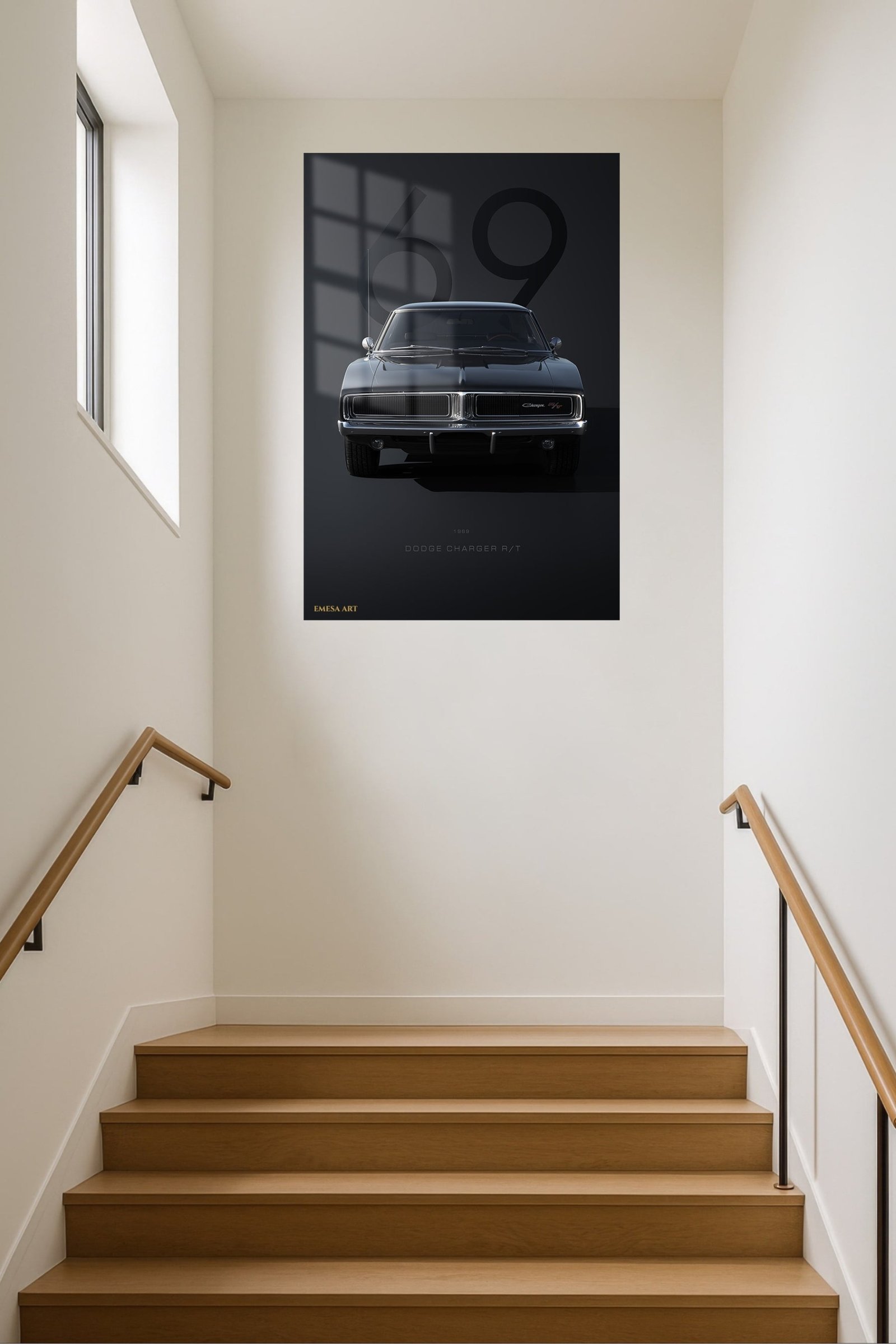 1969 Black Dodge Charger R/T metal wall art print, view 5