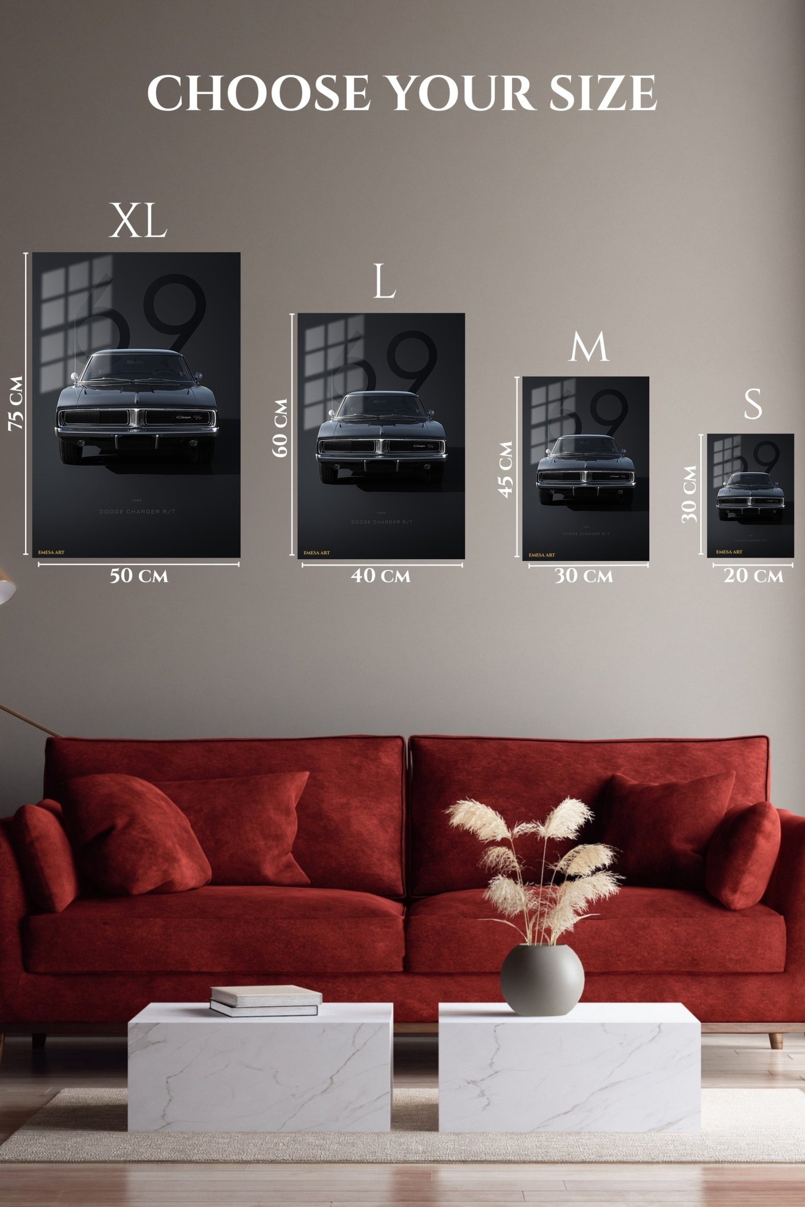 1969 Black Dodge Charger R/T metal wall art print, view 6