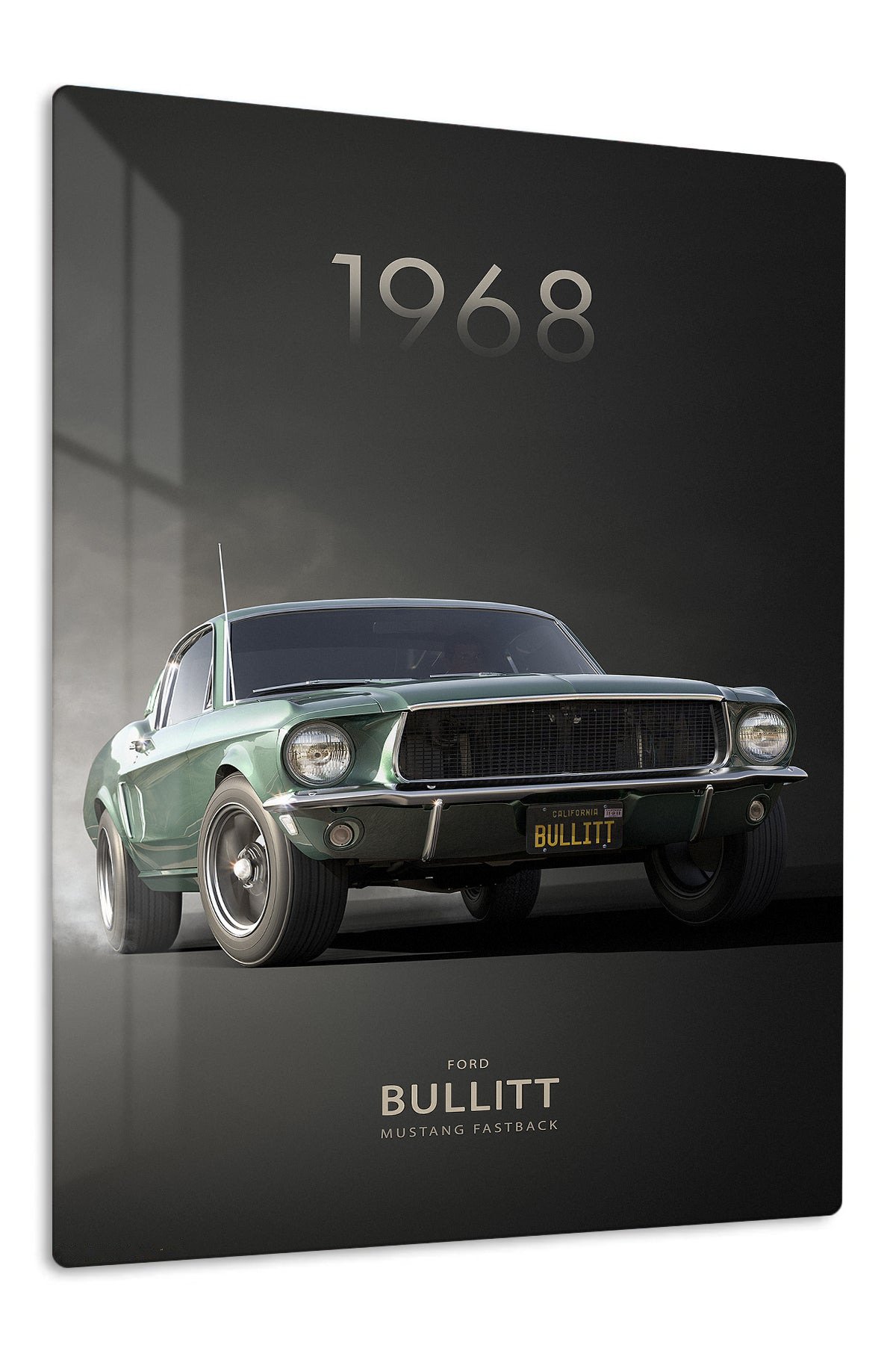 1968 Green Ford Mustang Bullitt metal wall art print