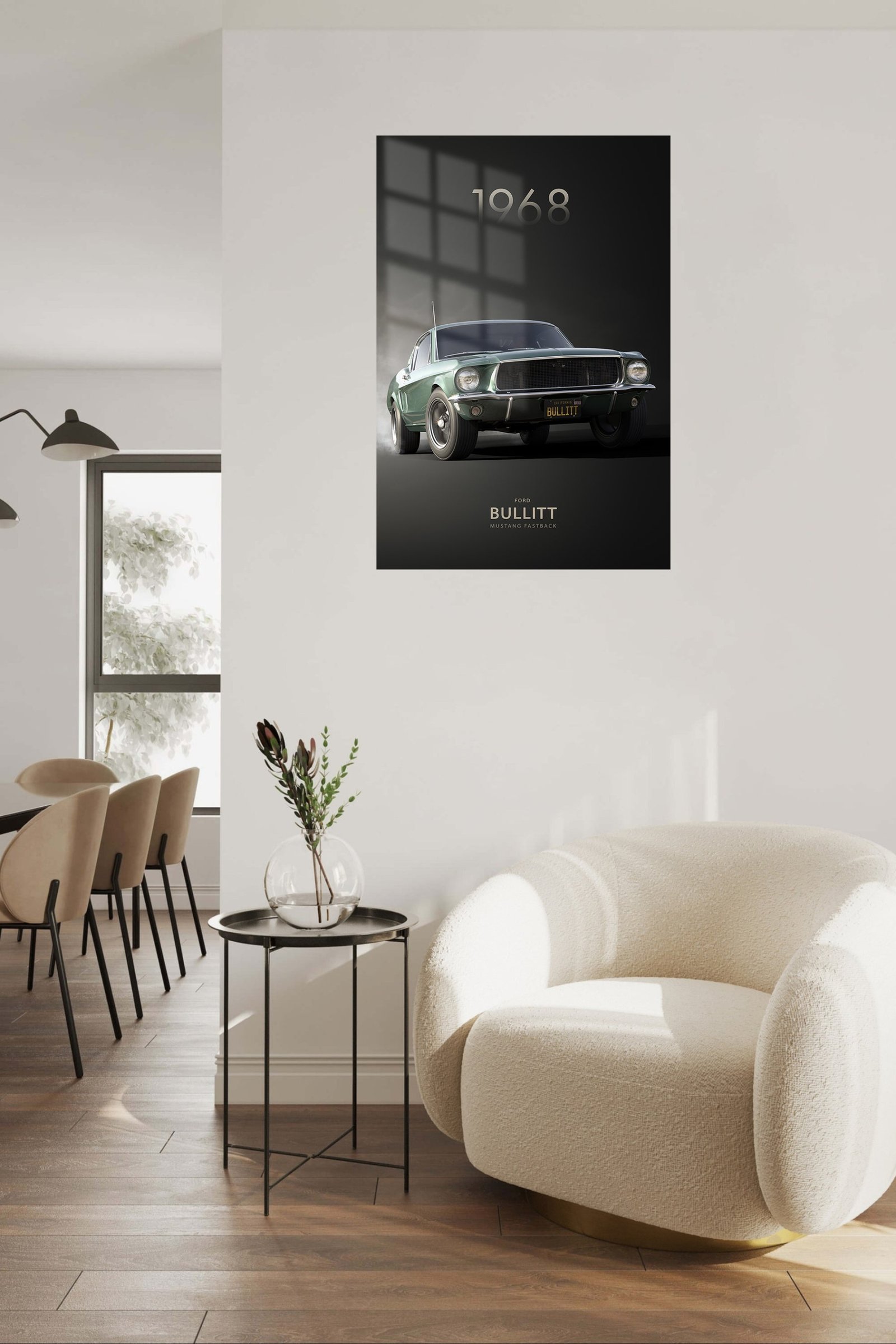 1968 Green Ford Mustang Bullitt metal wall art print, view 5