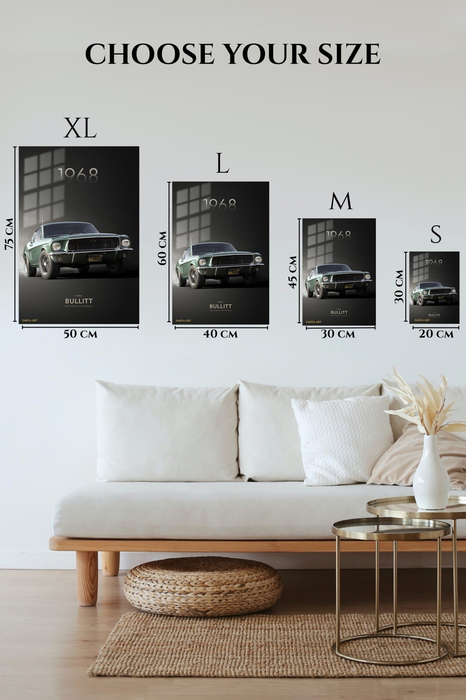 1968 Green Ford Mustang Bullitt metal wall art print, view 6