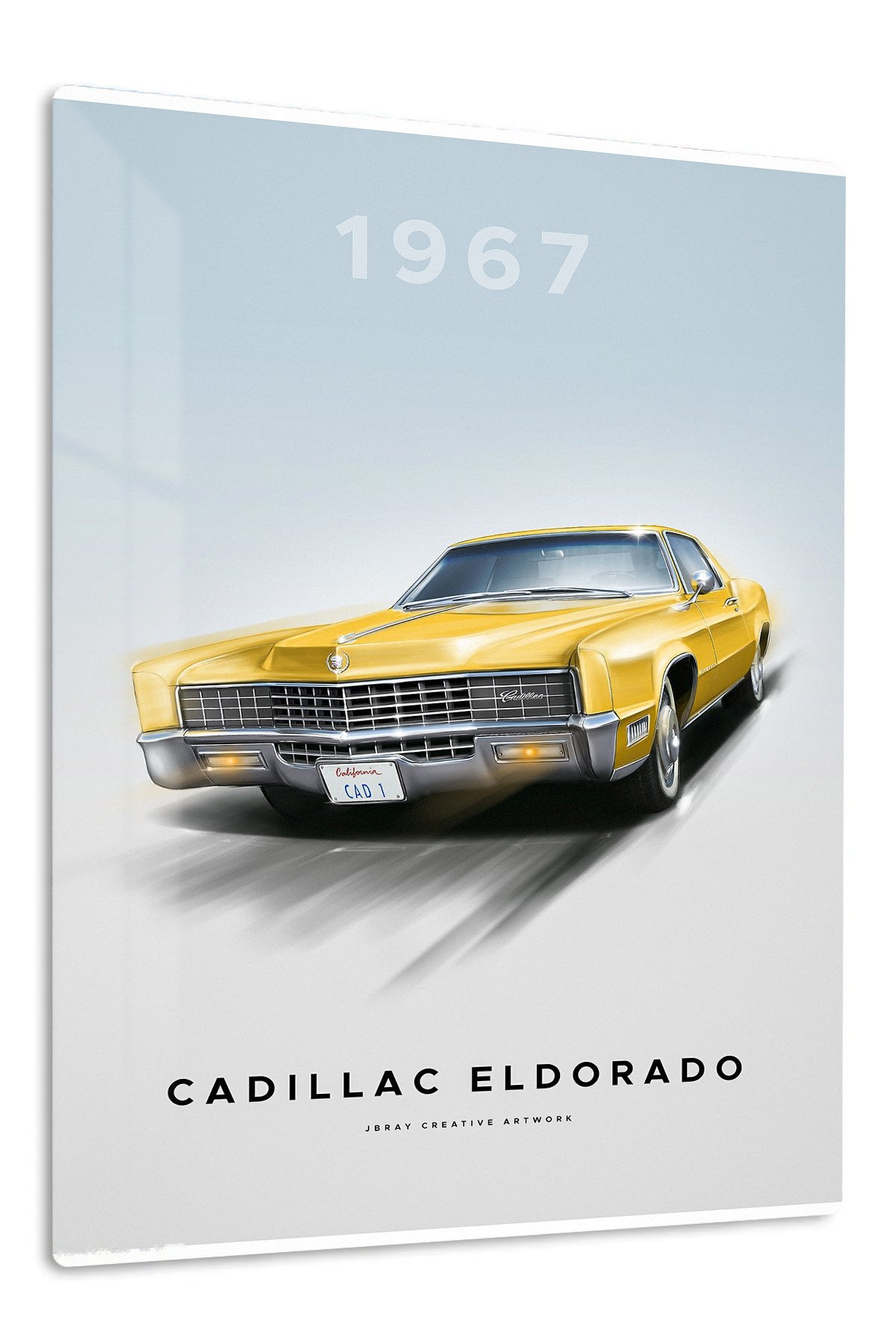 1967 Yellow Cadillac Eldorado metal wall art print